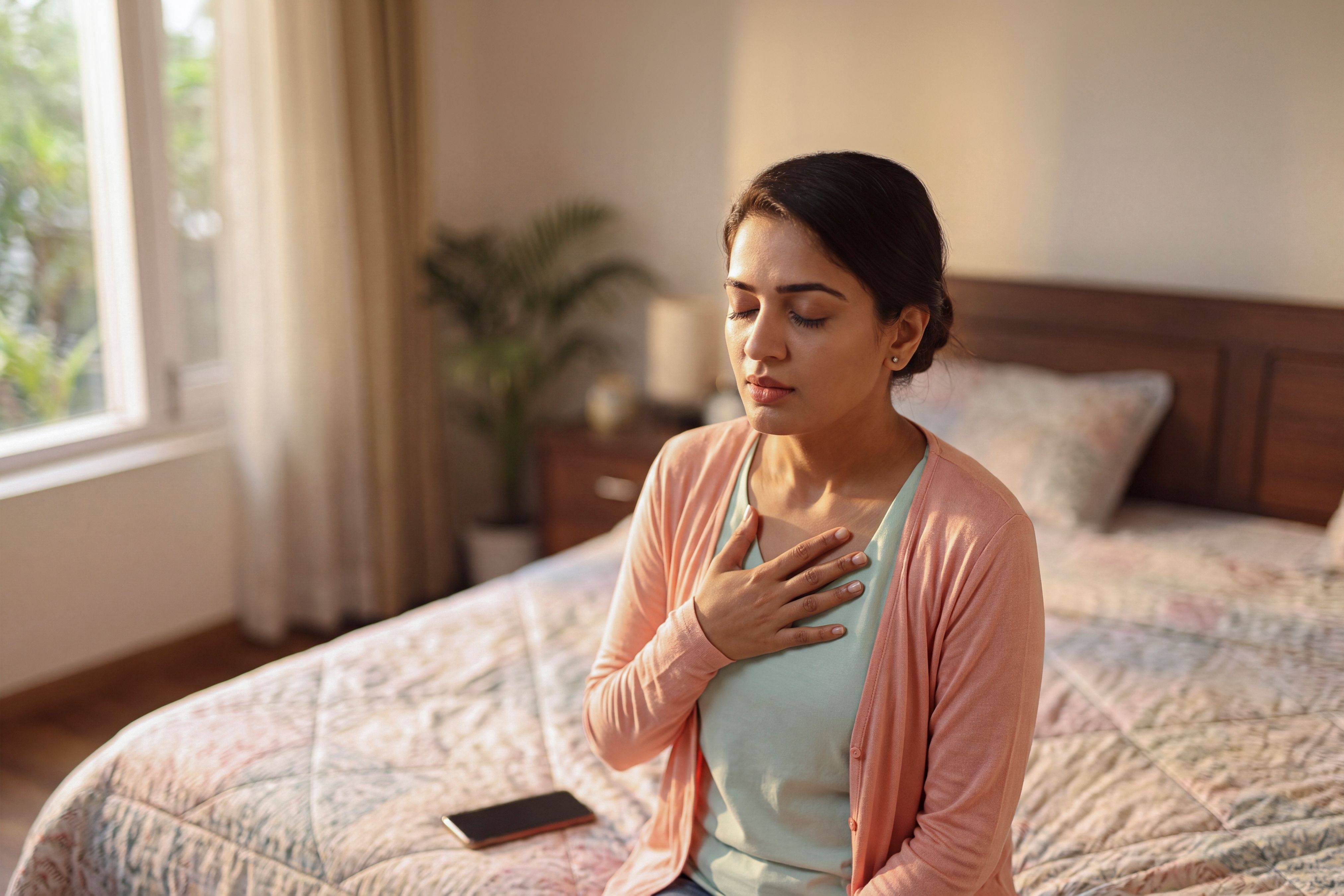 A woman receiving support during a guided session